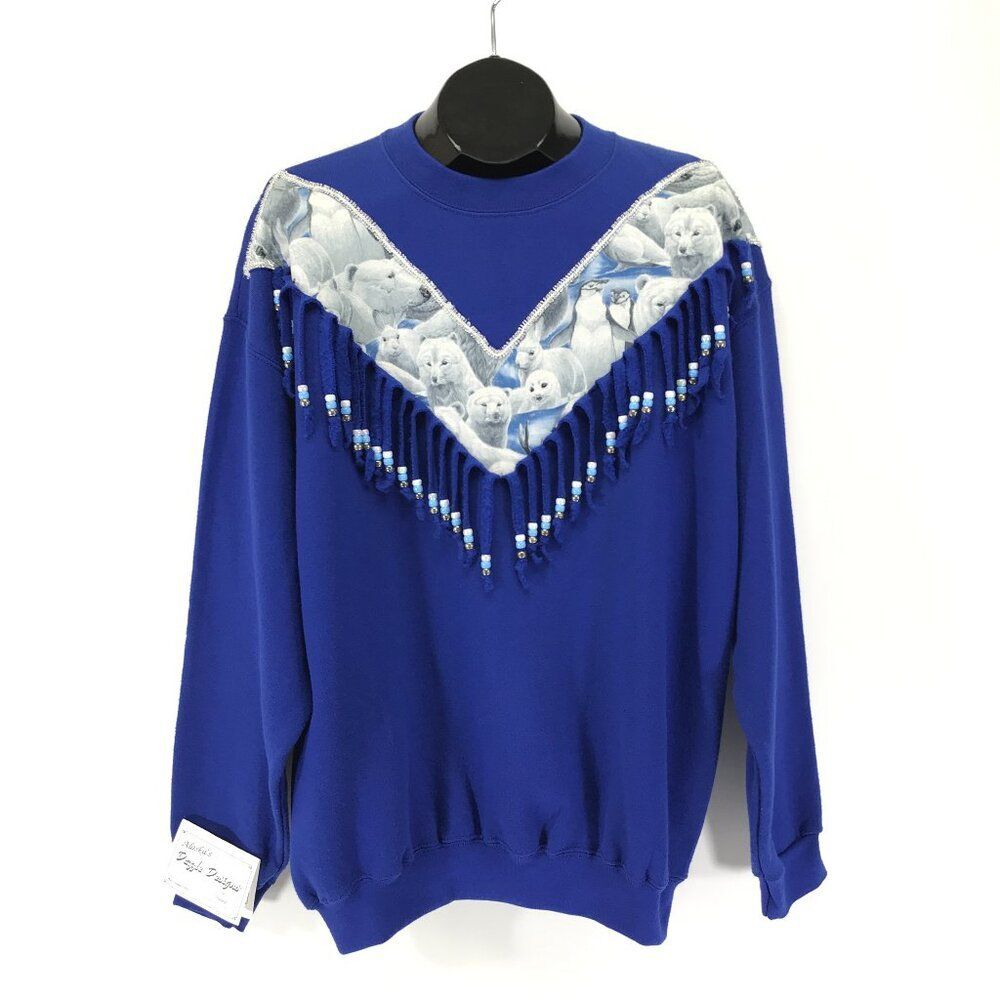 NEW Vintage Dazzle Designs Beaded Fringe Crew Neck Sweatshirt Size XL Handmade